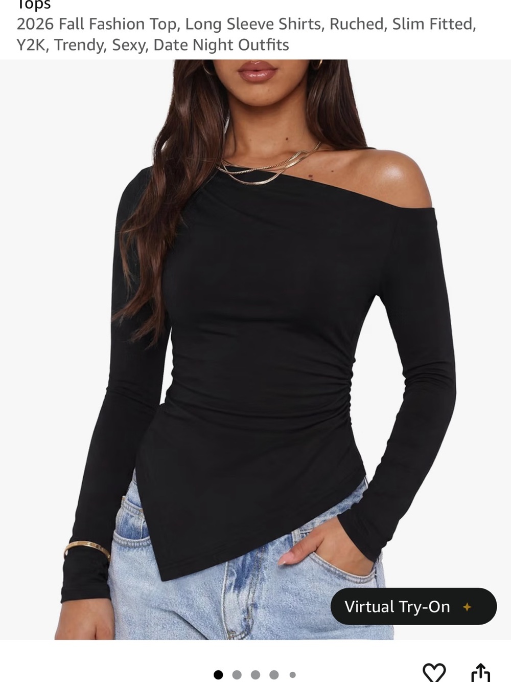 Off-Shoulder Black Long Sleeve Ruched Slim Top